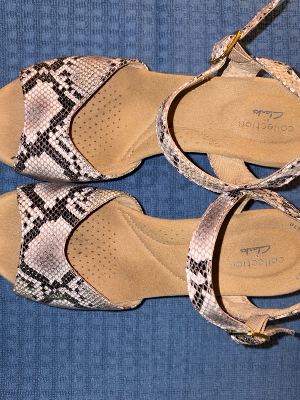 Clarks Women's Snake-Print Open-Toe Wedge Sandals in Beige and Black
